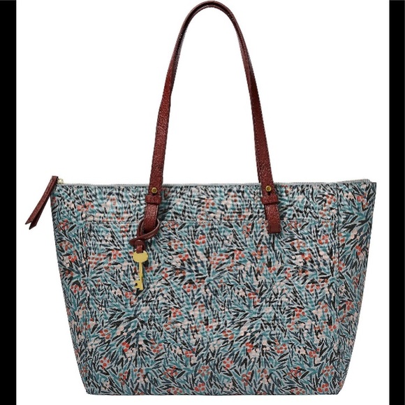 Fossil Handbags - Fossil Women's Blue Rachel Floral Zip Tote